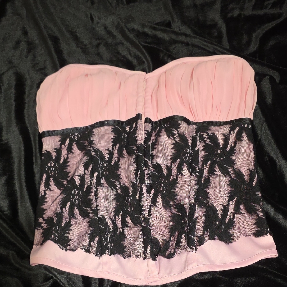 Charlotte Russe Blush and Black Lace Bustier Top